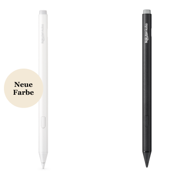 Ein Bild der schwarzen und neuen weißen Versionen des Kobo Stylus 2, das den eingebauten Radierer, die Markierungstaste und die glatte Schreibspitze zeigt.