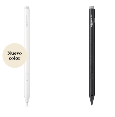 Una imagen de las versiones negra y nueva blanca del Kobo Stylus 2, mostrando la goma integrada, el botón de resaltado y la punta de escritura suave.